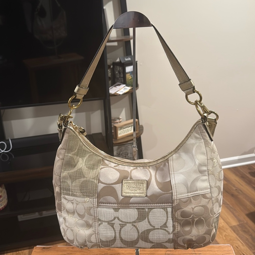Coach Patchwork Beige, Cream & Gold Canvas with Leather Trim Tote (EUC)